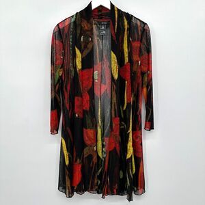 Ali Miles Cardigan Jacket Duster Medium Stretch Sheer Mesh 3/4 Sleeve Open Front